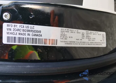 2021 Chrysler Pacifica Touring L z USA, uszkodzony, nr VIN 2C4RC1BG9MR503049